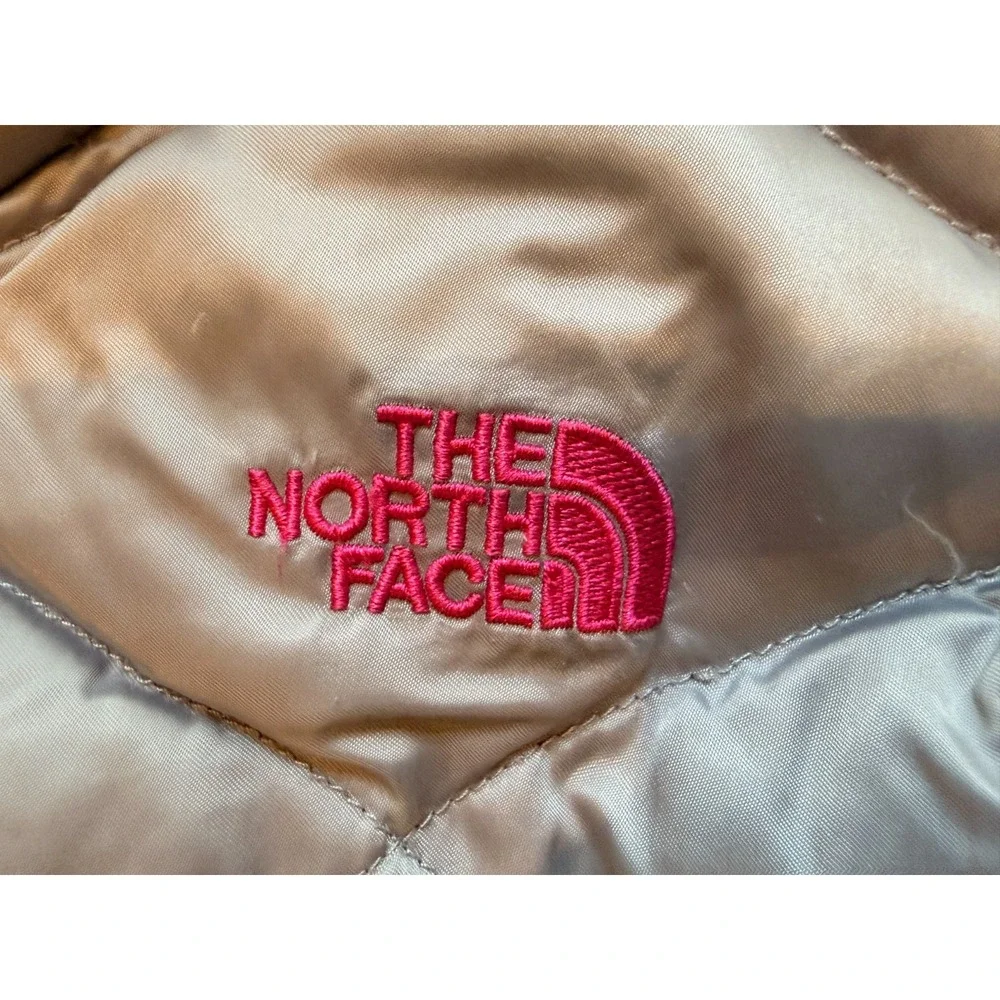 The North Face 550 Down Jacket Girls XL 18 Metallic Silver Pink Puffer Quilted